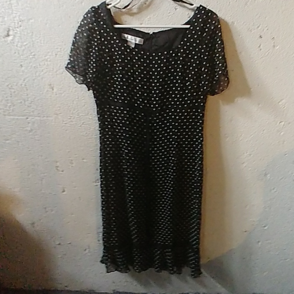 Sheer black and white polka dot